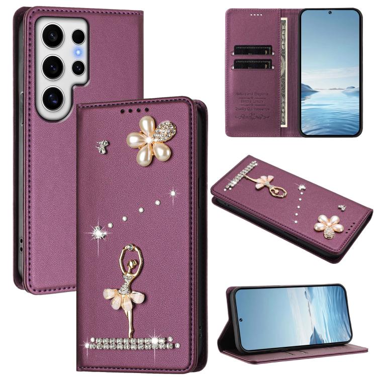 Custodia per telefono in ecopelle con protezione RFID e strass, a tema ballerina, con motivo a ballerina., For Samsung Galaxy S24 FE 5G, For Samsung Galaxy S24 Ultra 5G, For Samsung Galaxy S23 FE 5G