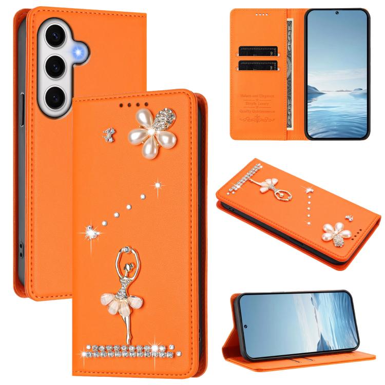 Custodia per telefono in ecopelle con protezione RFID e strass, a tema ballerina, con motivo a ballerina., For Samsung Galaxy S24 FE 5G, For Samsung Galaxy S24 Ultra 5G, For Samsung Galaxy S23 FE 5G