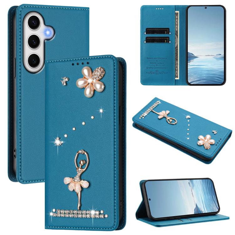 Custodia per telefono in ecopelle con protezione RFID e strass, a tema ballerina, con motivo a ballerina., For Samsung Galaxy S24 FE 5G, For Samsung Galaxy S24 Ultra 5G, For Samsung Galaxy S23 FE 5G