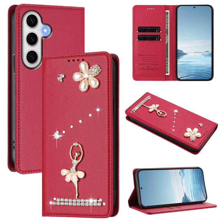 Custodia per telefono in ecopelle con protezione RFID e strass, a tema ballerina, con motivo a ballerina., For Samsung Galaxy S24 FE 5G, For Samsung Galaxy S24 Ultra 5G, For Samsung Galaxy S23 FE 5G
