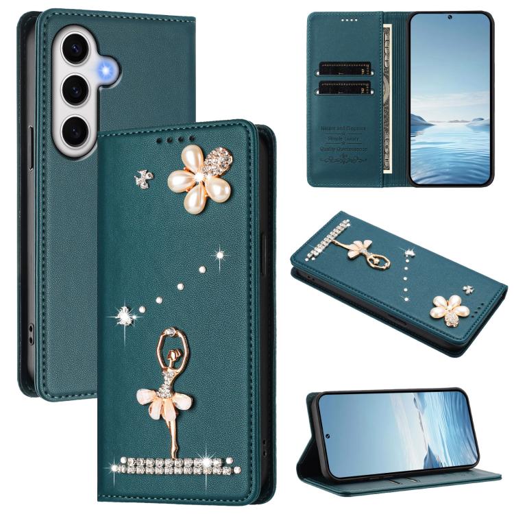 Custodia per telefono in ecopelle con protezione RFID e strass, a tema ballerina, con motivo a ballerina., For Samsung Galaxy S24 FE 5G, For Samsung Galaxy S24 Ultra 5G, For Samsung Galaxy S23 FE 5G