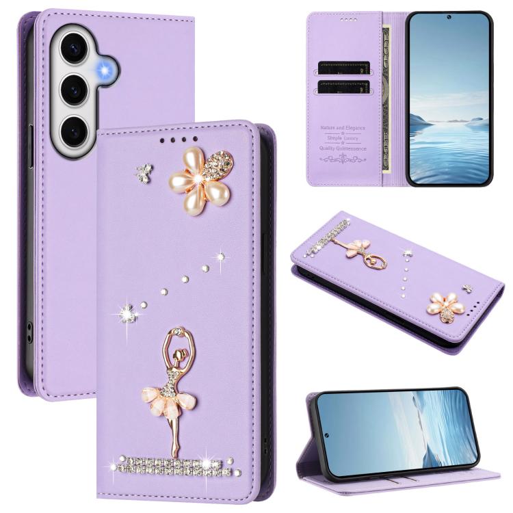 Custodia per telefono in ecopelle con protezione RFID e strass, a tema ballerina, con motivo a ballerina., For Samsung Galaxy S24 FE 5G, For Samsung Galaxy S24 Ultra 5G, For Samsung Galaxy S23 FE 5G
