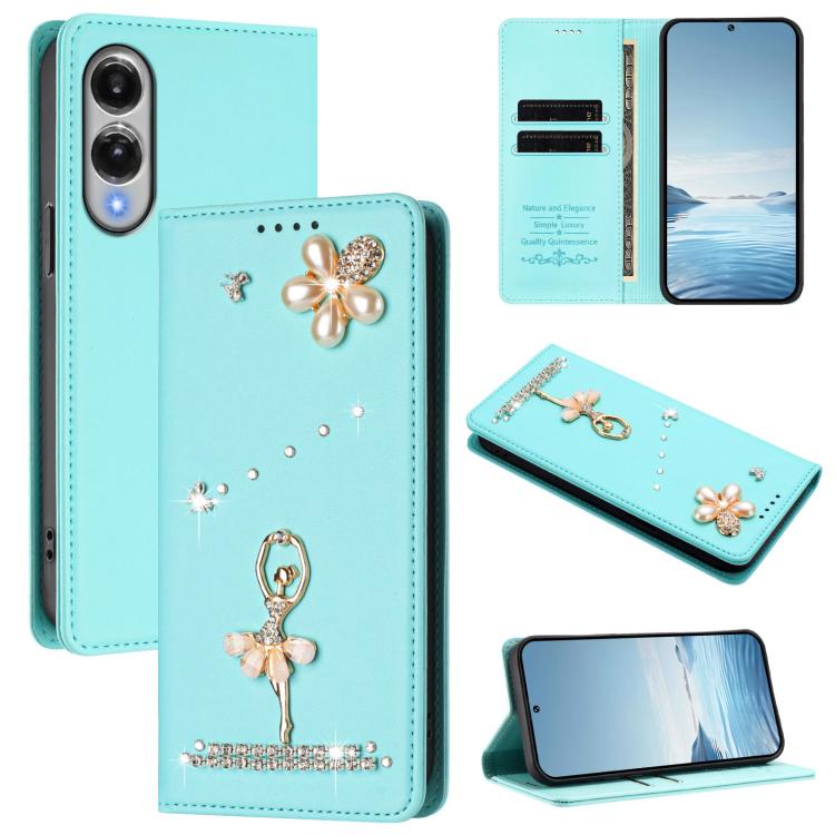 Custodia per telefono in ecopelle con protezione RFID e strass, a tema ballerina, con motivo a ballerina., For Samsung Galaxy S26 5G, For Samsung Galaxy S25 FE 5G, For Samsung Galaxy S25 Edge 5G