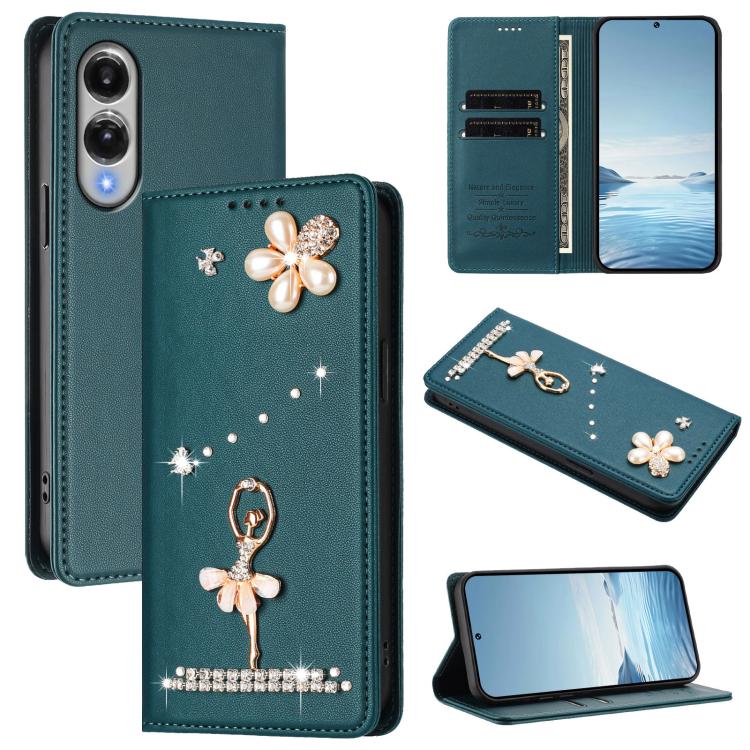Custodia per telefono in ecopelle con protezione RFID e strass, a tema ballerina, con motivo a ballerina., For Samsung Galaxy S26 5G, For Samsung Galaxy S25 FE 5G, For Samsung Galaxy S25 Edge 5G