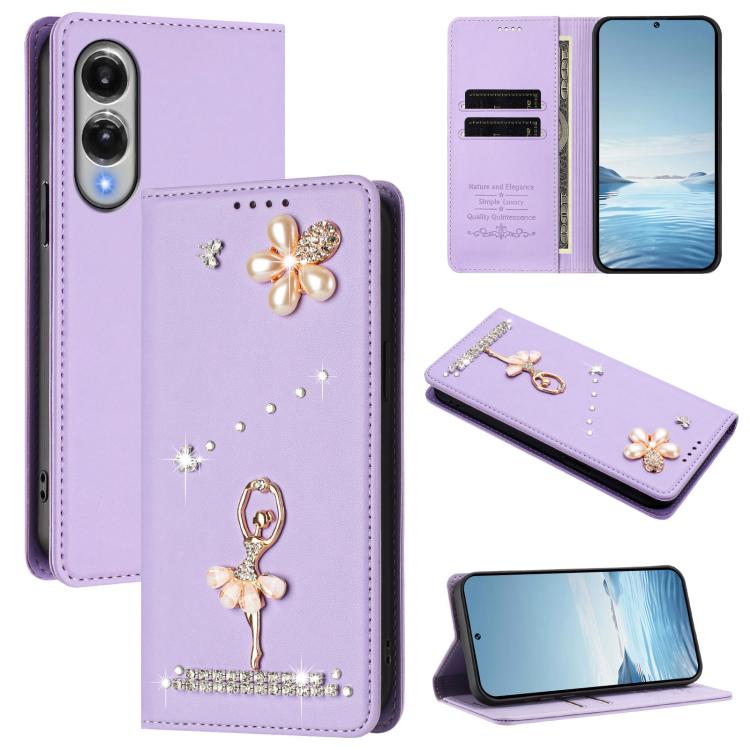 Custodia per telefono in ecopelle con protezione RFID e strass, a tema ballerina, con motivo a ballerina., For Samsung Galaxy S26 5G, For Samsung Galaxy S25 FE 5G, For Samsung Galaxy S25 Edge 5G
