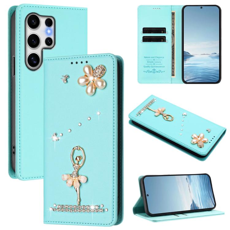 Custodia per telefono in ecopelle con protezione RFID e strass, a tema ballerina, con motivo a ballerina., For Samsung Galaxy S25 / S24 5G, For Samsung Galaxy S25+ / S24+ 5G, For Samsung Galaxy S25 Ultra 5G