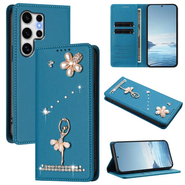 Custodia per telefono in ecopelle con protezione RFID e strass, a tema ballerina, con motivo a ballerina., For Samsung Galaxy S25 / S24 5G, For Samsung Galaxy S25+ / S24+ 5G, For Samsung Galaxy S25 Ultra 5G