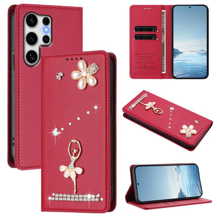Custodia per telefono in ecopelle con protezione RFID e strass, a tema ballerina, con motivo a ballerina., For Samsung Galaxy S25 / S24 5G, For Samsung Galaxy S25+ / S24+ 5G, For Samsung Galaxy S25 Ultra 5G