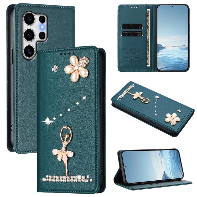 Custodia per telefono in ecopelle con protezione RFID e strass, a tema ballerina, con motivo a ballerina., For Samsung Galaxy S25 / S24 5G, For Samsung Galaxy S25+ / S24+ 5G, For Samsung Galaxy S25 Ultra 5G