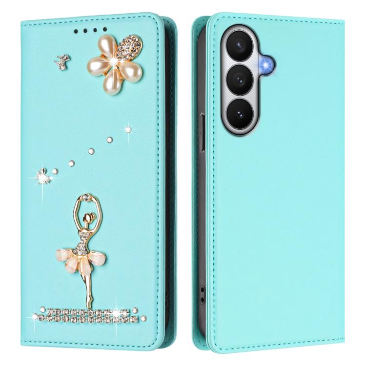 Custodia per telefono in ecopelle con protezione RFID e strass, a tema ballerina, con motivo a ballerina., For Samsung Galaxy S26 5G, For Samsung Galaxy S25 FE 5G, For Samsung Galaxy S25 Edge 5G