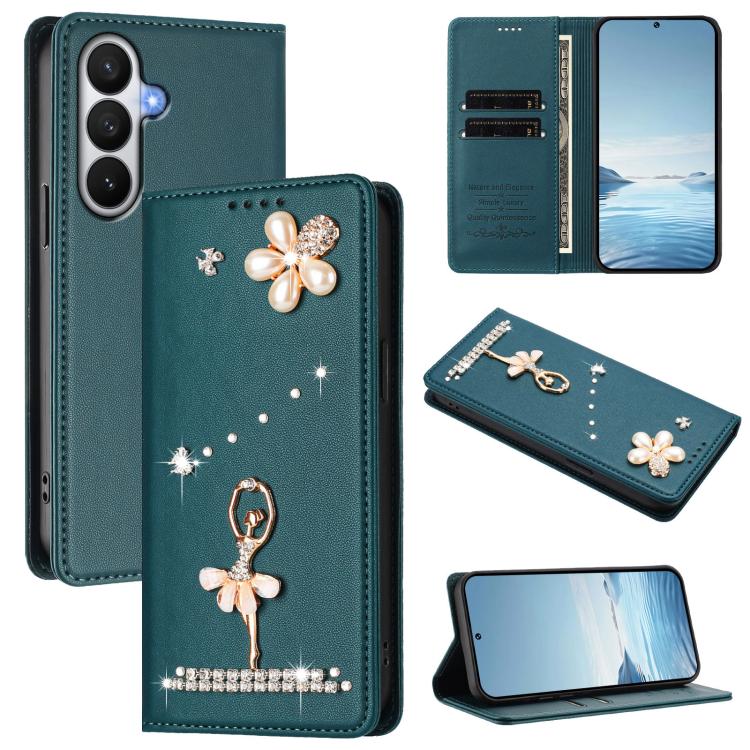 Custodia per telefono in ecopelle con protezione RFID e strass, a tema ballerina, con motivo a ballerina., For Samsung Galaxy S26 5G, For Samsung Galaxy S25 FE 5G, For Samsung Galaxy S25 Edge 5G