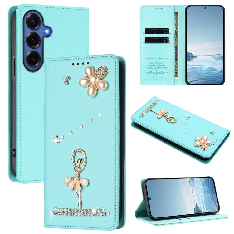 Custodia per telefono in ecopelle con protezione RFID e strass, a tema ballerina, con motivo a ballerina., For Samsung Galaxy S26+ 5G, For Samsung Galaxy S26 Edge 5G, For Samsung Galaxy S26 Ultra 5G