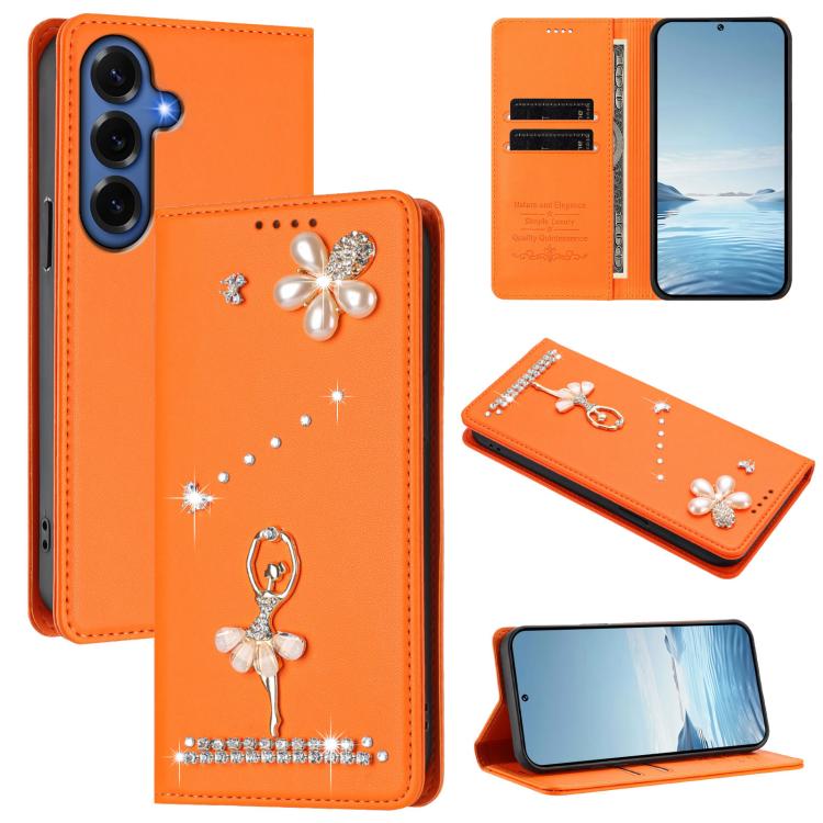 Custodia per telefono in ecopelle con protezione RFID e strass, a tema ballerina, con motivo a ballerina., For Samsung Galaxy S26+ 5G, For Samsung Galaxy S26 Edge 5G, For Samsung Galaxy S26 Ultra 5G