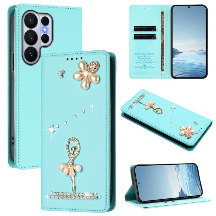 Custodia per telefono in ecopelle con protezione RFID e strass, a tema ballerina, con motivo a ballerina., For Samsung Galaxy S26+ 5G, For Samsung Galaxy S26 Edge 5G, For Samsung Galaxy S26 Ultra 5G