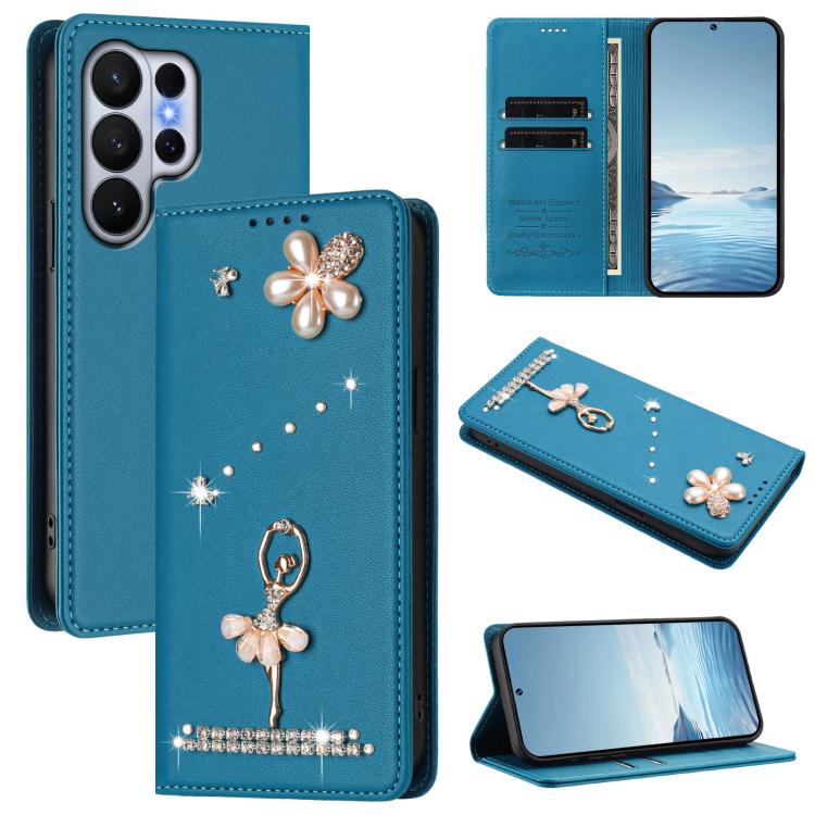 Custodia per telefono in ecopelle con protezione RFID e strass, a tema ballerina, con motivo a ballerina., For Samsung Galaxy S26+ 5G, For Samsung Galaxy S26 Edge 5G, For Samsung Galaxy S26 Ultra 5G