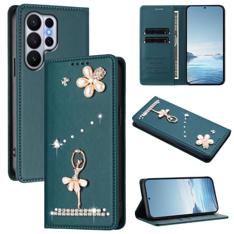 Custodia per telefono in ecopelle con protezione RFID e strass, a tema ballerina, con motivo a ballerina., For Samsung Galaxy S26+ 5G, For Samsung Galaxy S26 Edge 5G, For Samsung Galaxy S26 Ultra 5G
