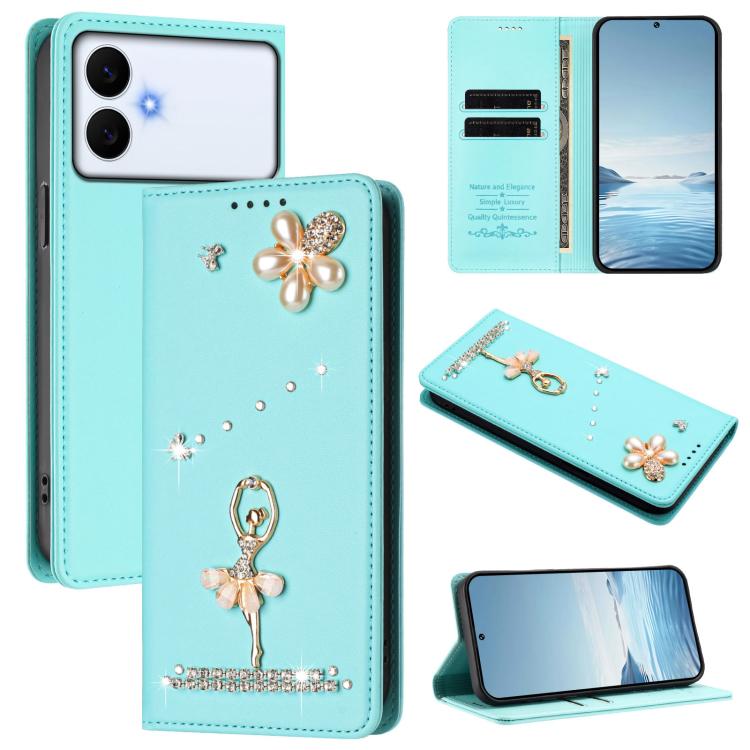 Custodia per telefono in ecopelle con protezione RFID e strass, a tema ballerina, con motivo a ballerina., For Samsung Galaxy S26+ 5G, For Samsung Galaxy S26 Edge 5G, For Samsung Galaxy S26 Ultra 5G