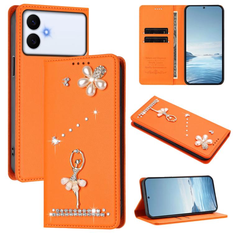 Custodia per telefono in ecopelle con protezione RFID e strass, a tema ballerina, con motivo a ballerina., For Samsung Galaxy S26+ 5G, For Samsung Galaxy S26 Edge 5G, For Samsung Galaxy S26 Ultra 5G
