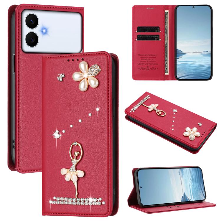 Custodia per telefono in ecopelle con protezione RFID e strass, a tema ballerina, con motivo a ballerina., For Samsung Galaxy S26+ 5G, For Samsung Galaxy S26 Edge 5G, For Samsung Galaxy S26 Ultra 5G