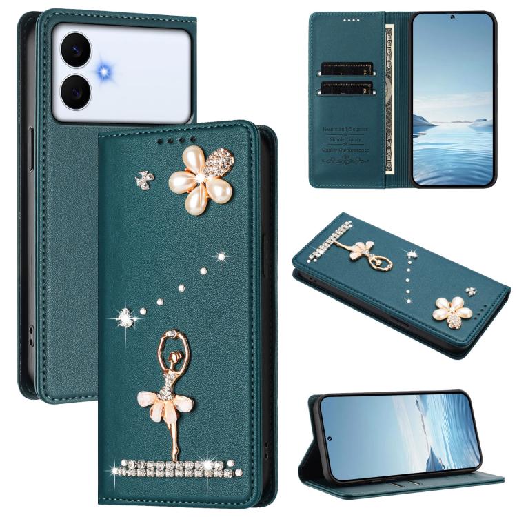 Custodia per telefono in ecopelle con protezione RFID e strass, a tema ballerina, con motivo a ballerina., For Samsung Galaxy S26+ 5G, For Samsung Galaxy S26 Edge 5G, For Samsung Galaxy S26 Ultra 5G