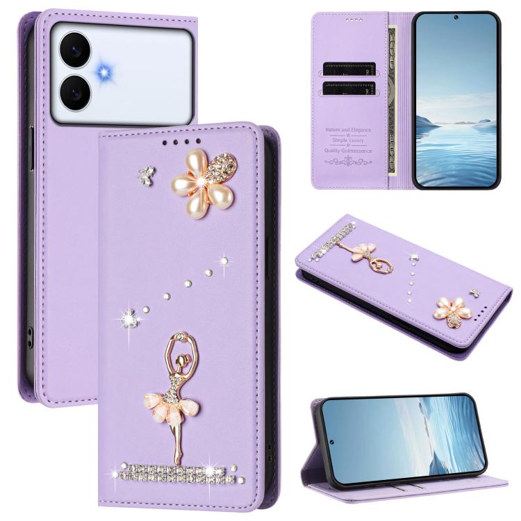 Custodia per telefono in ecopelle con protezione RFID e strass, a tema ballerina, con motivo a ballerina., For Samsung Galaxy S26+ 5G, For Samsung Galaxy S26 Edge 5G, For Samsung Galaxy S26 Ultra 5G