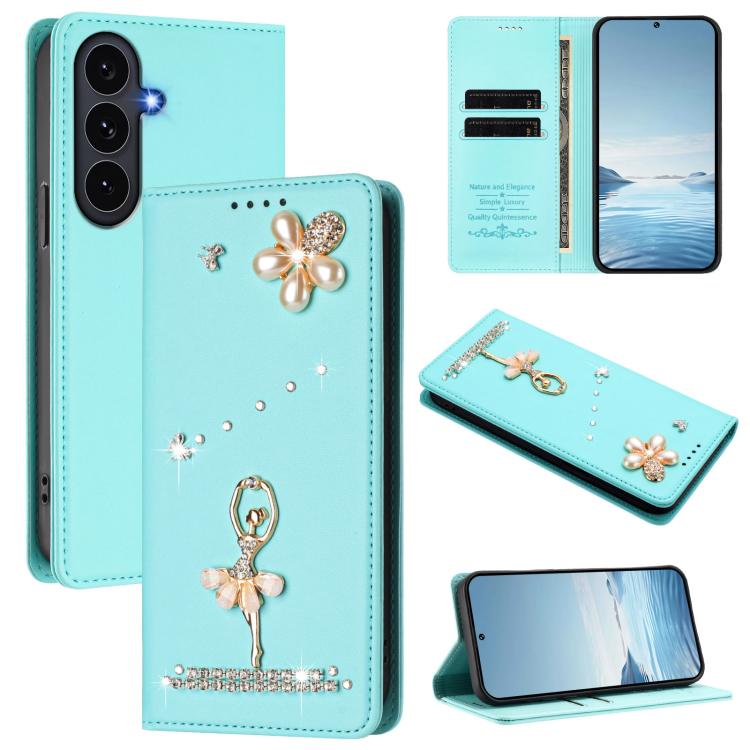Custodia per telefono in ecopelle con protezione RFID e strass, a tema ballerina, con motivo a ballerina., For Samsung Galaxy S26 5G, For Samsung Galaxy S25 FE 5G, For Samsung Galaxy S25 Edge 5G