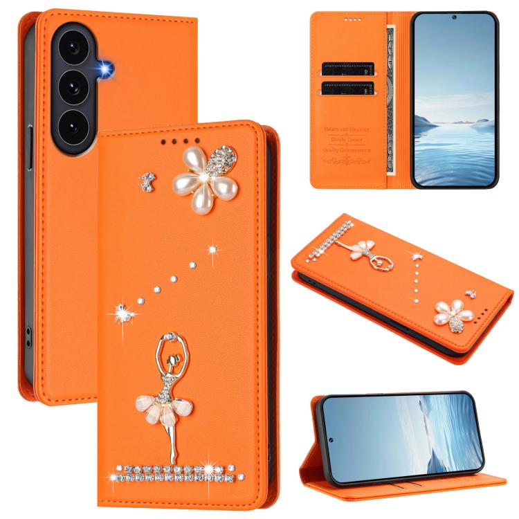 Custodia per telefono in ecopelle con protezione RFID e strass, a tema ballerina, con motivo a ballerina., For Samsung Galaxy S26 5G, For Samsung Galaxy S25 FE 5G, For Samsung Galaxy S25 Edge 5G