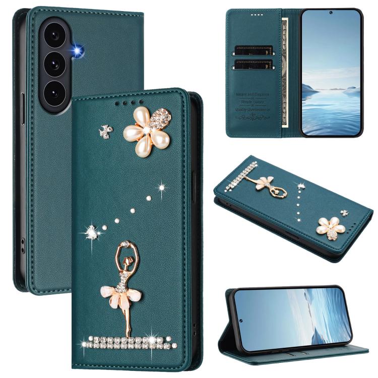 Custodia per telefono in ecopelle con protezione RFID e strass, a tema ballerina, con motivo a ballerina., For Samsung Galaxy S26 5G, For Samsung Galaxy S25 FE 5G, For Samsung Galaxy S25 Edge 5G