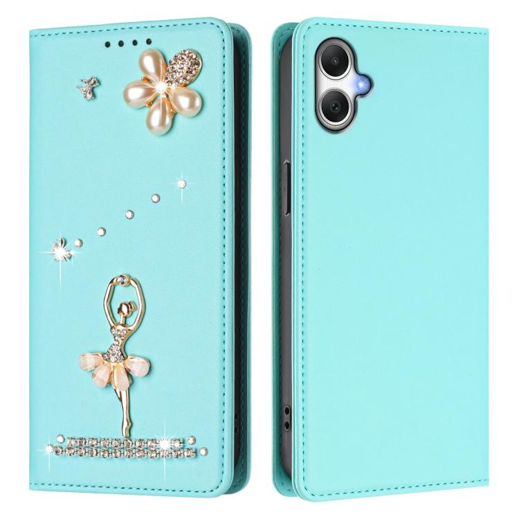 Custodia per telefono in ecopelle con protezione RFID e strass, a tema ballerina, con motivo a ballerina., For Samsung Galaxy A05 / M05 / F05 4G, For Samsung Galaxy A16 5G / 4G, For Samsung Galaxy A05s 4G / F14 4G