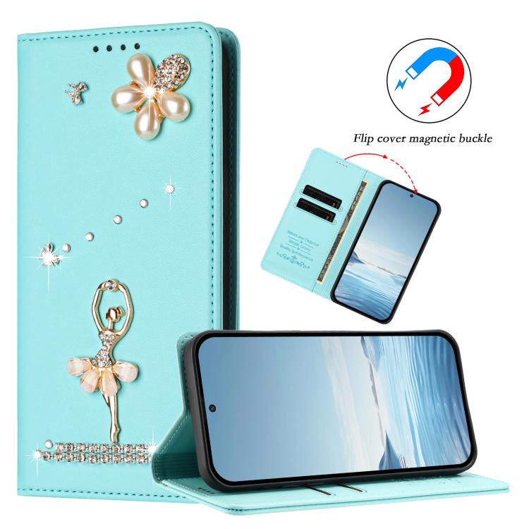 Custodia per telefono in ecopelle con protezione RFID e strass, a tema ballerina, con motivo a ballerina., For Samsung Galaxy A05 / M05 / F05 4G, For Samsung Galaxy A16 5G / 4G, For Samsung Galaxy A05s 4G / F14 4G