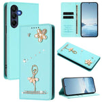 Custodia per telefono in ecopelle con protezione RFID e strass, a tema ballerina, con motivo a ballerina., For Samsung Galaxy A05 / M05 / F05 4G, For Samsung Galaxy A16 5G / 4G, For Samsung Galaxy A05s 4G / F14 4G