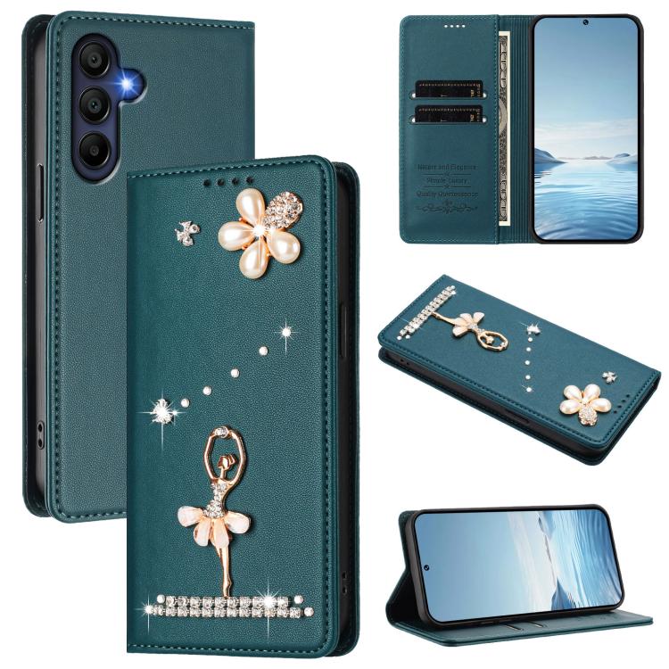 Custodia per telefono in ecopelle con protezione RFID e strass, a tema ballerina, con motivo a ballerina., For Samsung Galaxy A05 / M05 / F05 4G, For Samsung Galaxy A16 5G / 4G, For Samsung Galaxy A05s 4G / F14 4G