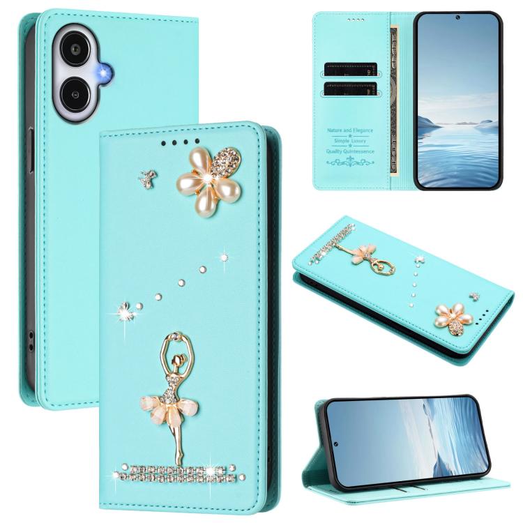Custodia per telefono in ecopelle con protezione RFID e strass, a tema ballerina, con motivo a ballerina., For Samsung Galaxy A57 5G, For Samsung Galaxy A37 5G, For Samsung Galaxy A25e / A25 5G JP