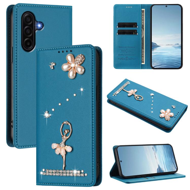 Custodia per telefono in ecopelle con protezione RFID e strass, a tema ballerina, con motivo a ballerina., For Samsung Galaxy A57 5G, For Samsung Galaxy A37 5G, For Samsung Galaxy A25e / A25 5G JP