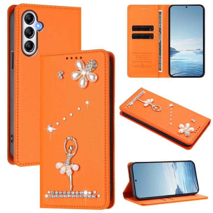 Custodia per telefono in ecopelle con protezione RFID e strass, a tema ballerina, con motivo a ballerina., For Samsung Galaxy A54 5G