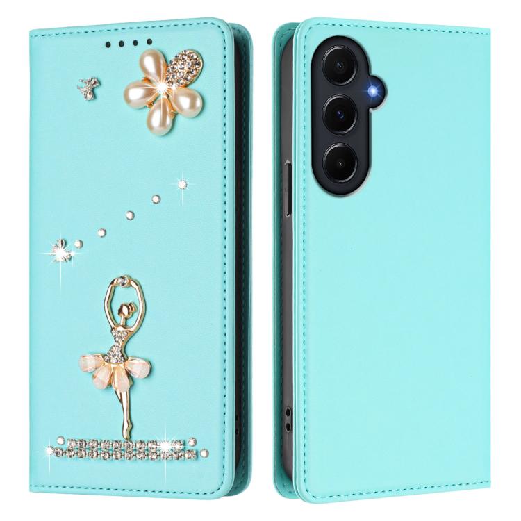 Custodia per telefono in ecopelle con protezione RFID e strass, a tema ballerina, con motivo a ballerina., For Samsung Galaxy A55 5G, For Samsung Galaxy A35 5G, For Samsung Galaxy M34 5G / F34 5G