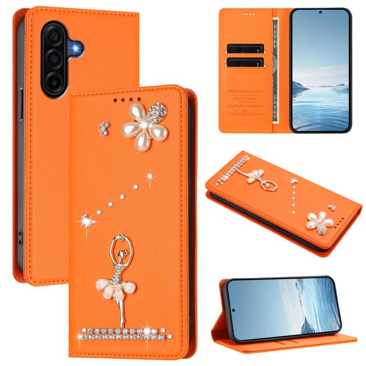 Custodia per telefono in ecopelle con protezione RFID e strass, a tema ballerina, con motivo a ballerina., For Samsung Galaxy A57 5G, For Samsung Galaxy A37 5G, For Samsung Galaxy A25e / A25 5G JP