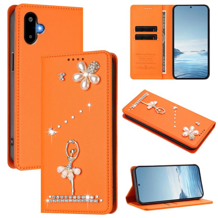 Custodia per telefono in ecopelle con protezione RFID e strass, a tema ballerina, con motivo a ballerina., For Samsung Galaxy M56 5G, For Samsung Galaxy F16 5G / M16 5G, For Samsung Galaxy F06 5G / M06 5G
