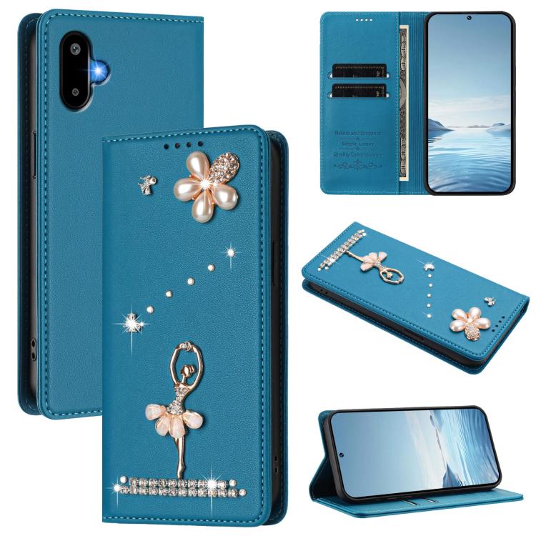 Custodia per telefono in ecopelle con protezione RFID e strass, a tema ballerina, con motivo a ballerina., For Samsung Galaxy M56 5G, For Samsung Galaxy F16 5G / M16 5G, For Samsung Galaxy F06 5G / M06 5G