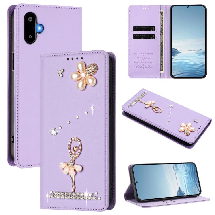 Custodia per telefono in ecopelle con protezione RFID e strass, a tema ballerina, con motivo a ballerina., For Samsung Galaxy M56 5G, For Samsung Galaxy F16 5G / M16 5G, For Samsung Galaxy F06 5G / M06 5G