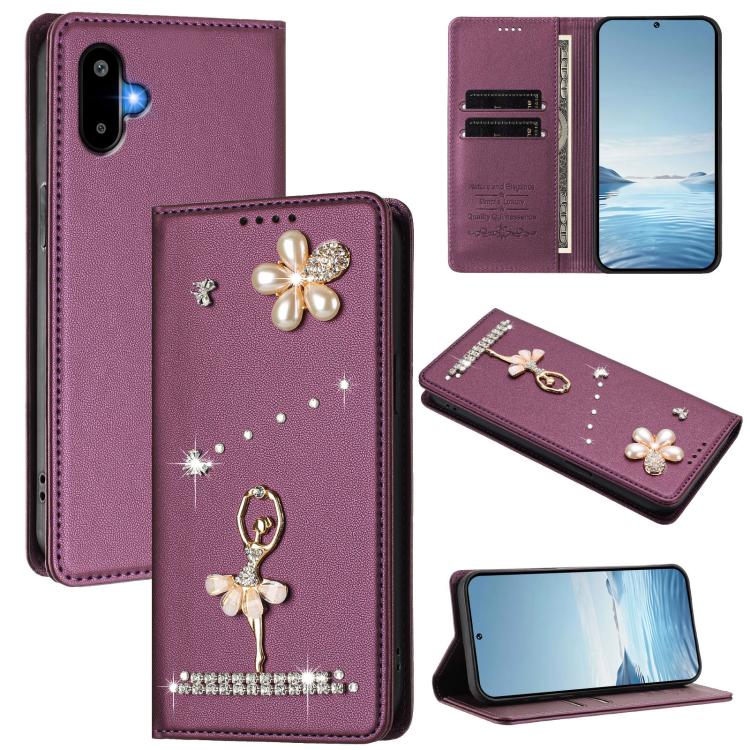 Custodia per telefono in ecopelle con protezione RFID e strass, a tema ballerina, con motivo a ballerina., For Samsung Galaxy M56 5G, For Samsung Galaxy F16 5G / M16 5G, For Samsung Galaxy F06 5G / M06 5G