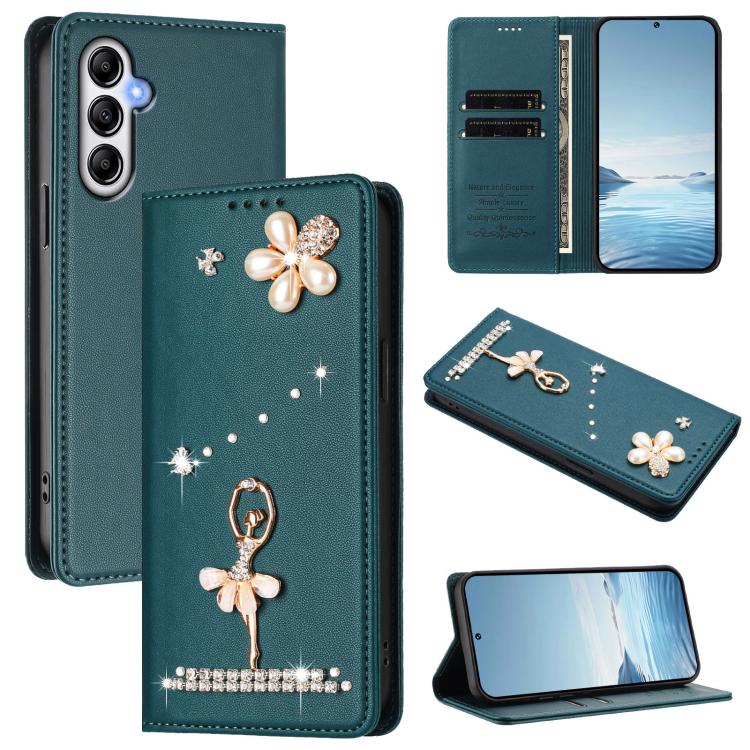 Custodia per telefono in ecopelle con protezione RFID e strass, a tema ballerina, con motivo a ballerina., For Samsung Galaxy A25 5G, For Samsung Galaxy M54 5G / F54 5G, For Samsung Galaxy M14 5G