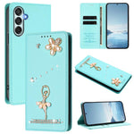 Custodia per telefono in ecopelle con protezione RFID e strass, a tema ballerina, con motivo a ballerina., For Samsung Galaxy A55 5G, For Samsung Galaxy A35 5G, For Samsung Galaxy M34 5G / F34 5G
