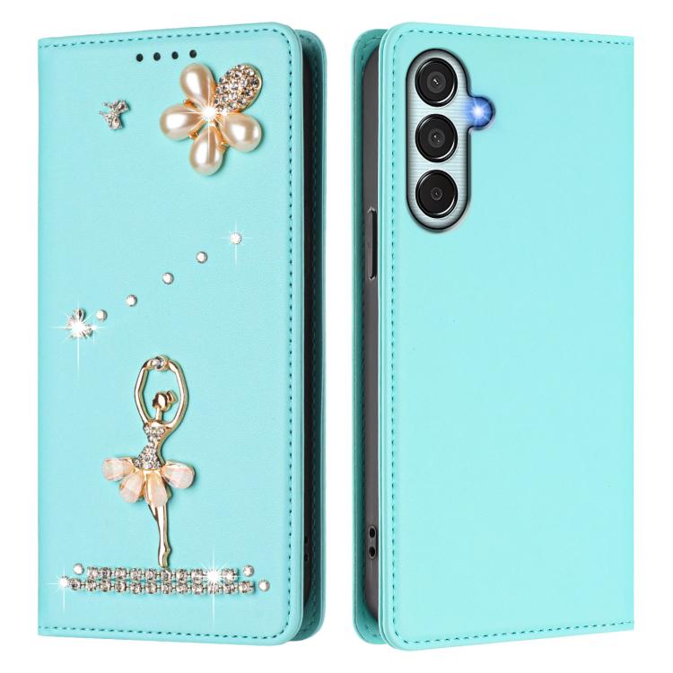 Custodia per telefono in ecopelle con protezione RFID e strass, a tema ballerina, con motivo a ballerina., For Samsung Galaxy M35 5G, For Samsung Galaxy M55 5G / C55 5G, For Samsung Galaxy XCover7 Pro
