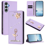 Custodia per telefono in ecopelle con protezione RFID e strass, a tema ballerina, con motivo a ballerina., For Samsung Galaxy M35 5G, For Samsung Galaxy M55 5G / C55 5G, For Samsung Galaxy XCover7 Pro