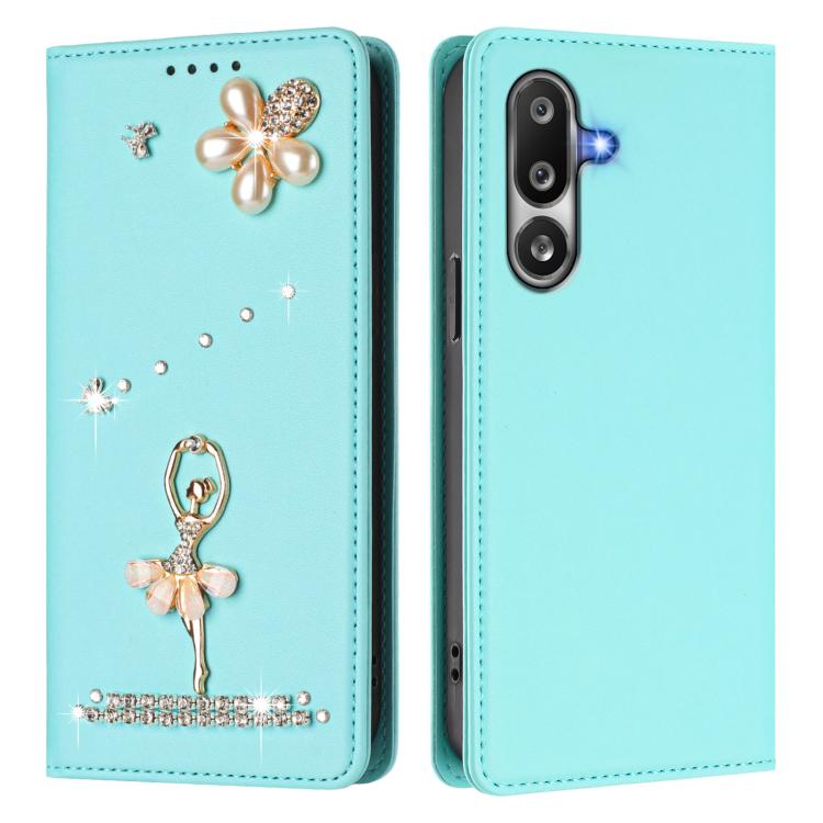 Custodia per telefono in ecopelle con protezione RFID e strass, a tema ballerina, con motivo a ballerina., For Samsung Galaxy M36 5G, For Samsung Galaxy A07 4G / A06 5G, For Samsung Galaxy A17 / A26 5G