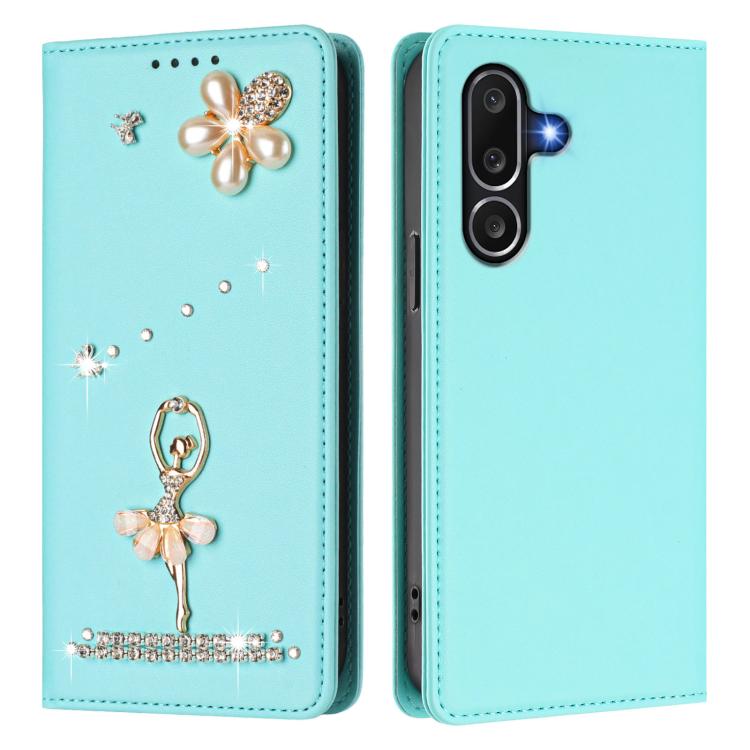 Custodia per telefono in ecopelle con protezione RFID e strass, a tema ballerina, con motivo a ballerina., For Samsung Galaxy M56 5G, For Samsung Galaxy F16 5G / M16 5G, For Samsung Galaxy F06 5G / M06 5G
