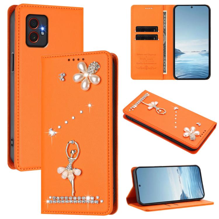 Custodia per telefono in ecopelle con protezione RFID e strass, a tema ballerina, con motivo a ballerina., For Samsung Galaxy M35 5G, For Samsung Galaxy M55 5G / C55 5G, For Samsung Galaxy XCover7 Pro