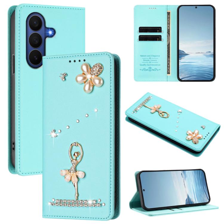 Custodia per telefono in ecopelle con protezione RFID e strass, a tema ballerina, con motivo a ballerina., For Samsung Galaxy Z Fold7 5G