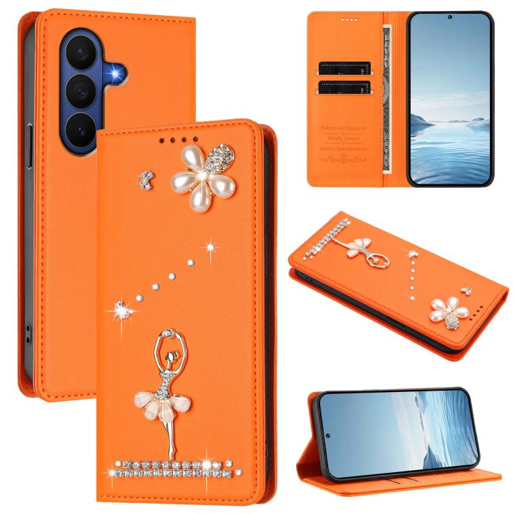 Custodia per telefono in ecopelle con protezione RFID e strass, a tema ballerina, con motivo a ballerina., For Samsung Galaxy Z Fold7 5G